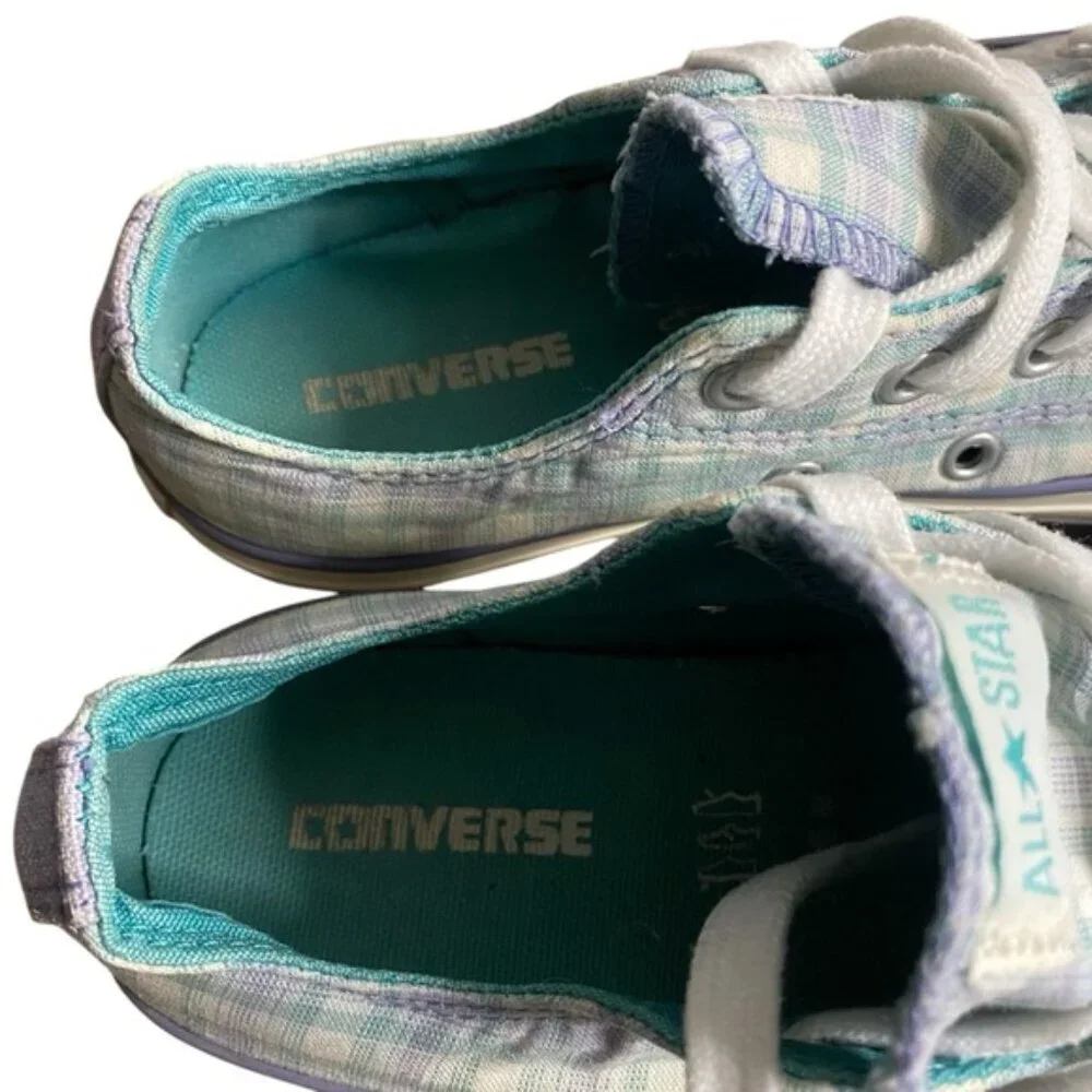 Converse Chuck Taylor All Star Junior Lo Top Sneakers - Plaid Blue and White